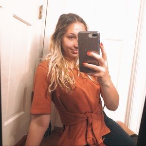 Nike Dry Fit Short Sleeve Orange Wrap Top Size M